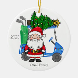 Gepersonaliseerde blauwe golfkar Santa Christmas T Keramisch Ornament