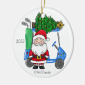 Gepersonaliseerde blauwe golfkar Santa Christmas T Keramisch Ornament (Links)