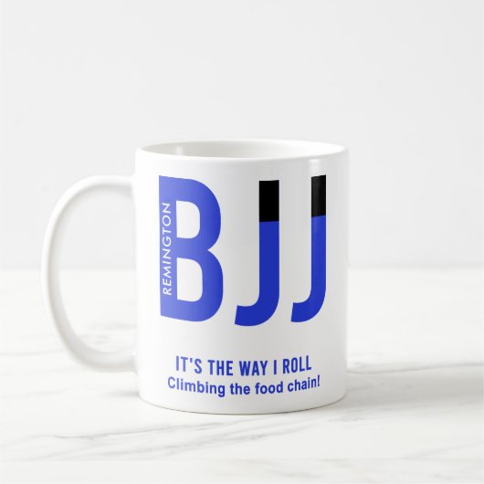 Gepersonaliseerde blauwe gordel BJJ Jiu Jitsu Koffiemok (Links)