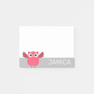 Gepersonaliseerde Blauwe & Grijze Cartoon Uil Post Post-it® Notes