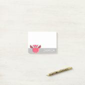 Gepersonaliseerde Blauwe & Grijze Cartoon Uil Post Post-it® Notes (Op bureau)