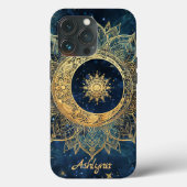 Gepersonaliseerde blauwe hemelgouden zon maan mand Case-Mate iPhone case (Achterkant)