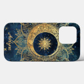 Gepersonaliseerde blauwe hemelgouden zon maan mand Case-Mate iPhone case (Achterkant (horizontaal))
