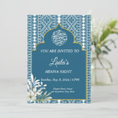 Gepersonaliseerde Blauwe Henna Uitnodiging voor de (Staand voorkant)