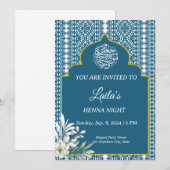 Gepersonaliseerde Blauwe Henna Uitnodiging voor de (Voorkant / Achterkant)