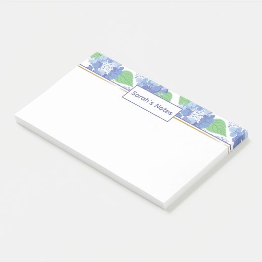 Gepersonaliseerde Blauwe Hortensia Bloemen Post-it Post-it® Notes (Schuin)