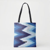 Gepersonaliseerde Blauwe Ikat Chevron Patroon Brui Tote Bag (Voorkant)