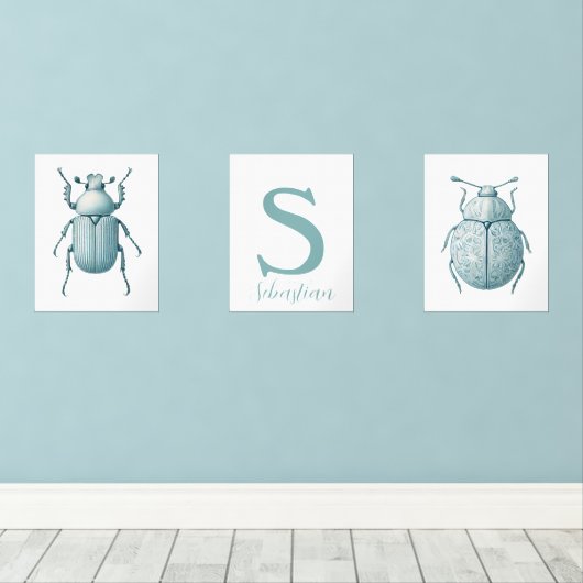Gepersonaliseerde Blauwe Insectenkever Bug Boys Ro Muurkunst Sets (Houten vloer)