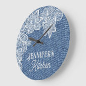 Gepersonaliseerde blauwe Jean keuken wandklok (Hoek)