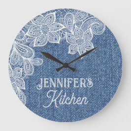 Gepersonaliseerde blauwe Jean keuken wandklok