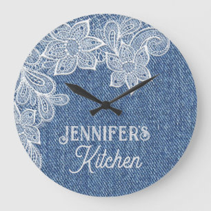Gepersonaliseerde blauwe Jean keuken wandklok