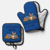 Gepersonaliseerde blauwe Kangoeroe Camping Tent Ovenwant & Pannenlap Set (Voorkant / Achterkant)