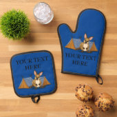 Gepersonaliseerde blauwe Kangoeroe Camping Tent Ovenwant & Pannenlap Set (Top down)