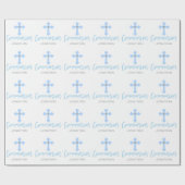 Gepersonaliseerde Blauwe Kruisjongen Eerste Heilig Cadeaupapier (Vlak)