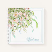 Gepersonaliseerde blauwe linten Greenery Elegant N Notitieboek (Voorkant)