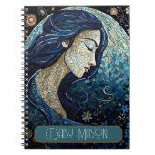 Gepersonaliseerde Blauwe Maan Mozaïek Portret Notitieboek (Voorkant)