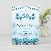 Gepersonaliseerde Blauwe Moderne 50ste Verjaardags Kaart (Staand voorkant)