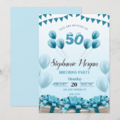 Gepersonaliseerde Blauwe Moderne 50ste Verjaardags Kaart (Voorkant / Achterkant)