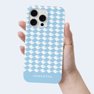 Gepersonaliseerde Blauwe Moderne Houndstooth Patro iPhone 15 Pro Max Hoesje