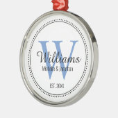 Gepersonaliseerde blauwe monogram Pas getrouwd Metalen Ornament (Links)