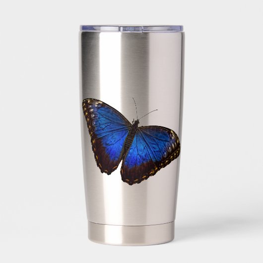 Gepersonaliseerde Blauwe Morpho Vlinder Waterfles Geïsoleerde Drinkbeker (Achterkant)