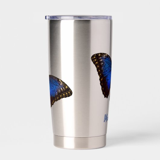 Gepersonaliseerde Blauwe Morpho Vlinder Waterfles Geïsoleerde Drinkbeker (Rechts)
