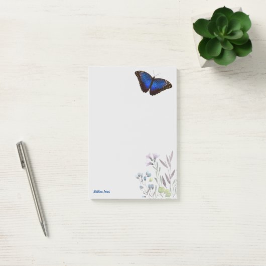Gepersonaliseerde Blauwe Morpho Vlinder Wildbloeme Post-it® Notes (Kantoor)