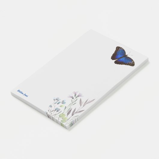 Gepersonaliseerde Blauwe Morpho Vlinder Wildbloeme Post-it® Notes (Schuin)