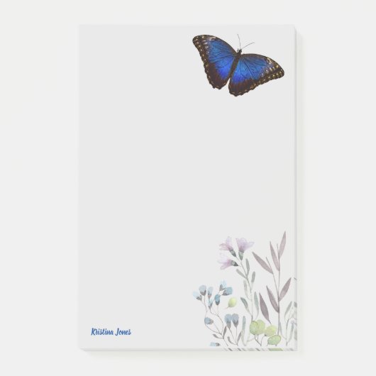 Gepersonaliseerde Blauwe Morpho Vlinder Wildbloeme Post-it® Notes (Voorkant)