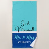 Gepersonaliseerde Blauwe Mr. en Mrs. Strandlaken (Voorkant)