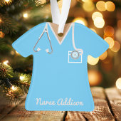 Gepersonaliseerde Blauwe Nurse Scrubs Ornament