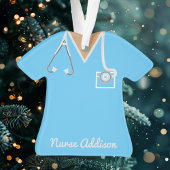 Gepersonaliseerde Blauwe Nurse Scrubs Ornament