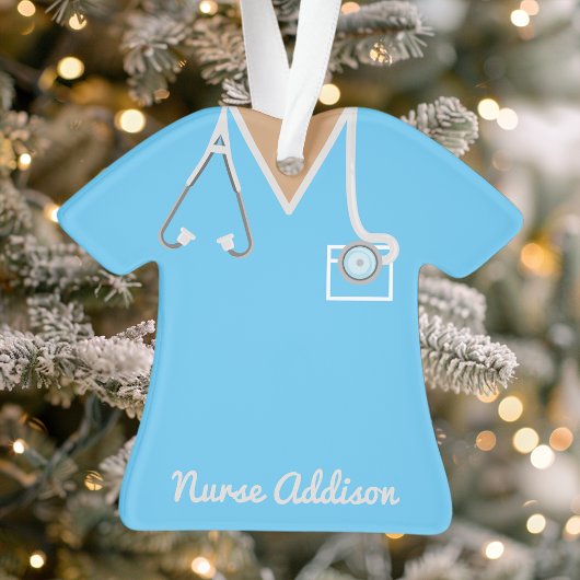 Gepersonaliseerde Blauwe Nurse Scrubs Ornament