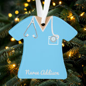 Gepersonaliseerde Blauwe Nurse Scrubs Ornament