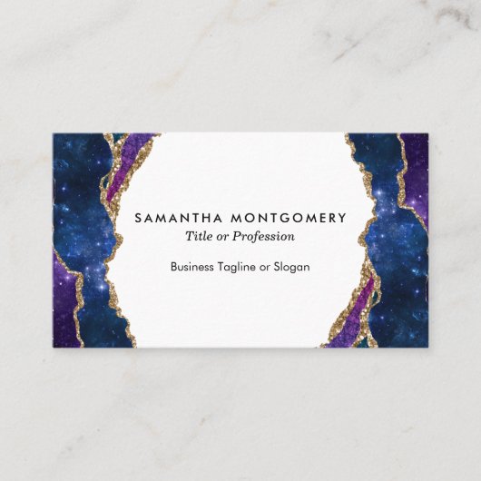 Gepersonaliseerde Blauwe Paarse Aqua Gouden Agaat Visitekaartje (Voorkant)