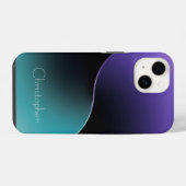 Gepersonaliseerde blauwe Radiale Textuur iphone 15 Hoesje (Achterkant horizontaal)