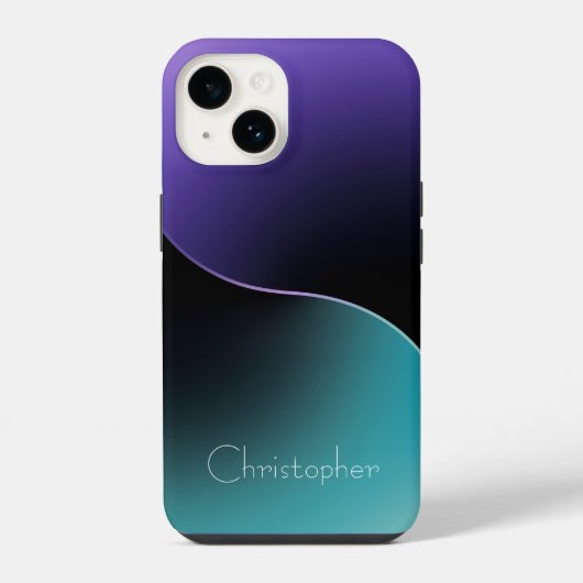 Gepersonaliseerde blauwe Radiale Textuur iphone 15 Hoesje (Achterkant)