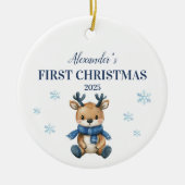 Gepersonaliseerde Blauwe Rendieren Baby Eerste Ker Keramisch Ornament (Voorkant)