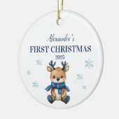 Gepersonaliseerde Blauwe Rendieren Baby Eerste Ker Keramisch Ornament (Links)