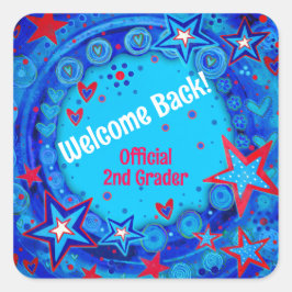 Gepersonaliseerde blauwe rode sterren welkom terug vierkante sticker