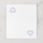 Gepersonaliseerde blauwe saffier hart plaats gast plaatskaartje (Buitenkant ongevouwen)