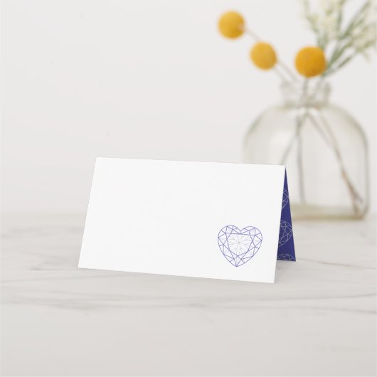 Gepersonaliseerde blauwe saffier hart plaats gast plaatskaartje (Voorkant)