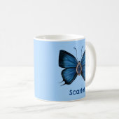 Gepersonaliseerde blauwe saffier vlinder edelsteen koffiemok (Voorkant rechts)