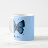 Gepersonaliseerde blauwe saffier vlinder edelsteen koffiemok (Voorkant links)