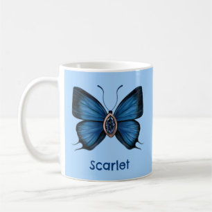 Gepersonaliseerde blauwe saffier vlinder edelsteen koffiemok