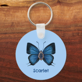 Gepersonaliseerde blauwe saffier vlinder edelsteen sleutelhanger