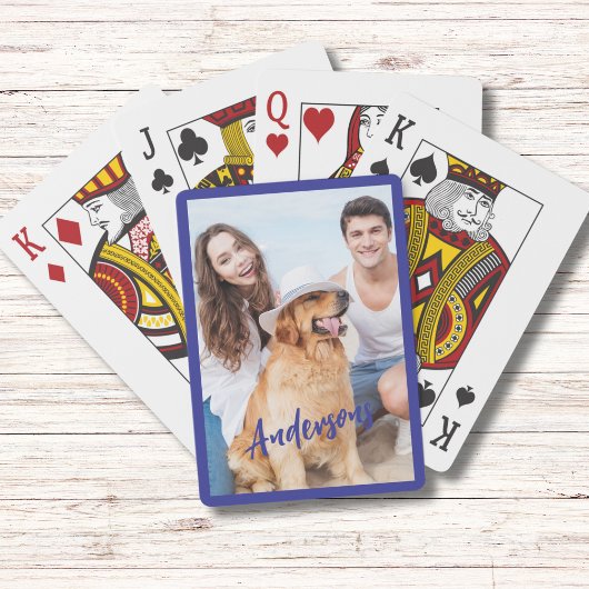 Gepersonaliseerde blauwe scriptfoto pokerkaarten