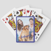 Gepersonaliseerde blauwe scriptfoto pokerkaarten (Achterkant)