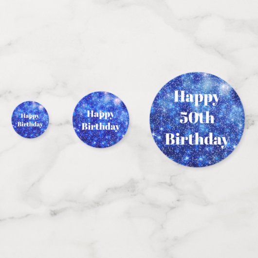 Gepersonaliseerde Blauwe Sparkle 50ste verjaardag Confetti (Achterkanten)