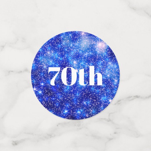 Gepersonaliseerde Blauwe Sparkle 70e verjaardag Confetti (Kleine voorkant)